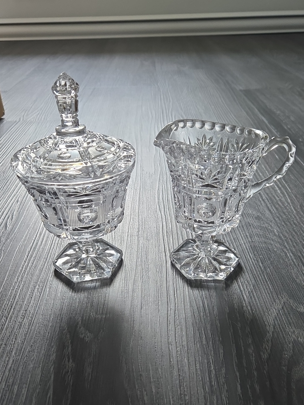 1960's Crystal Glass Sugar Bowl and Creamer Set - Clear Vintage